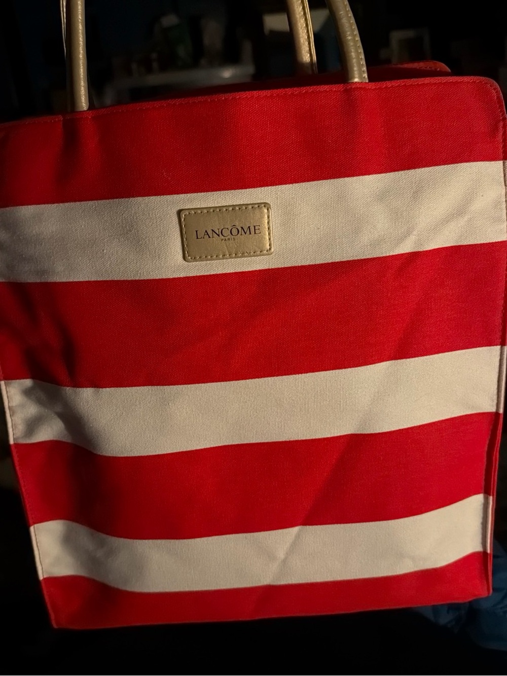 NWOT Lancôme Red and White Striped Tote Bag
